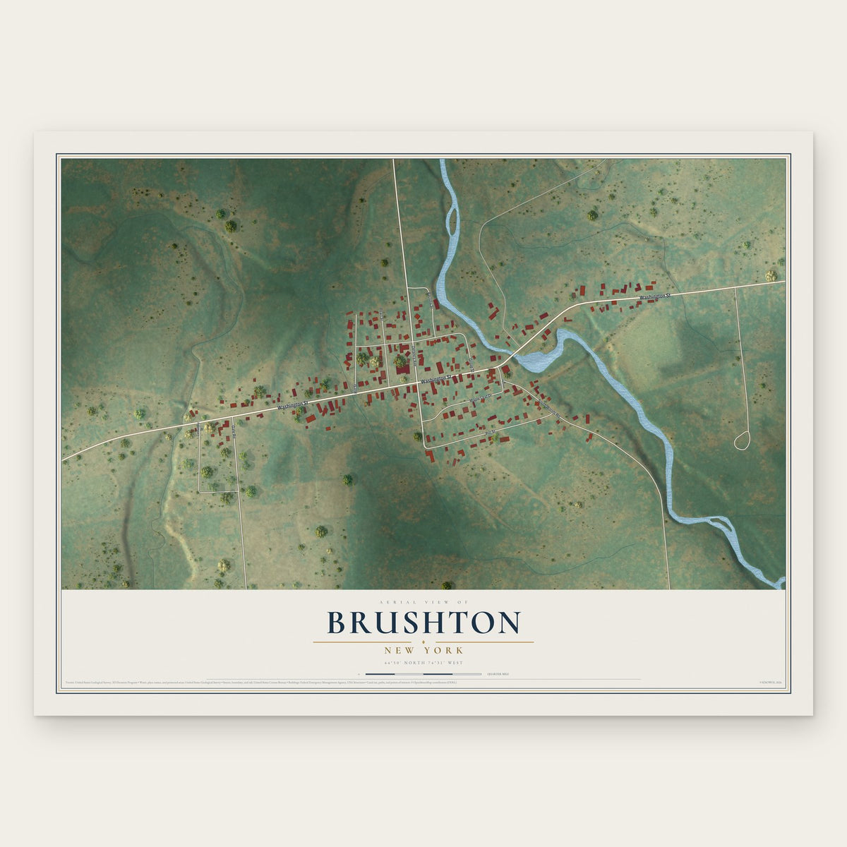 Brushton, New York map print, the full design