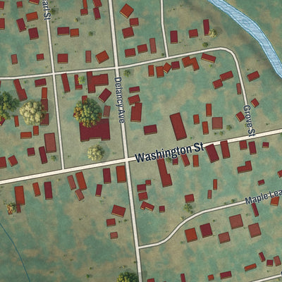 Close-up of the map of Brushton, New York print showing street and building detail