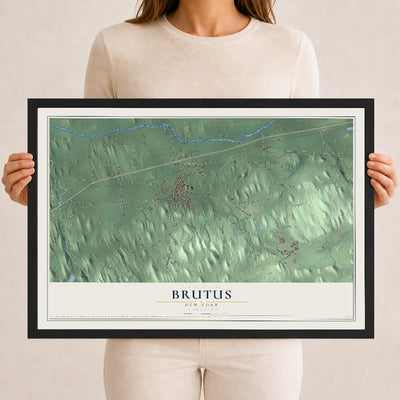 Brutus, New York map print, 12" x 18" W/ Black Ayous Wood Frame mockup