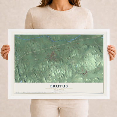 Brutus, New York map print, 12" x 18" W/ White Ayous Wood Frame mockup