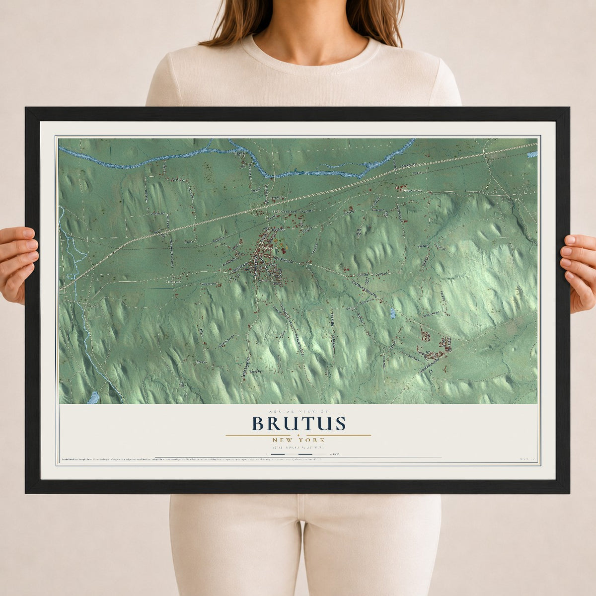Brutus, New York map print, 18" x 24" W/ Black Ayous Wood Frame mockup