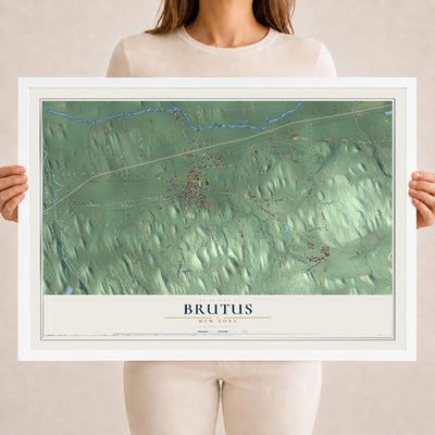 Brutus, New York map print, 18" x 24" W/ White Ayous Wood Frame mockup