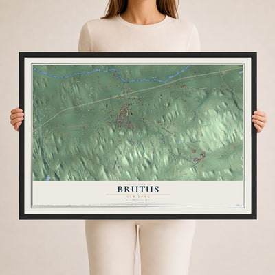 Brutus, New York map print, 24" x 36" W/ Black Ayous Wood Frame mockup