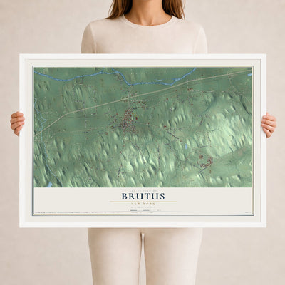 Brutus, New York map print, 24" x 36" W/ White Ayous Wood Frame mockup
