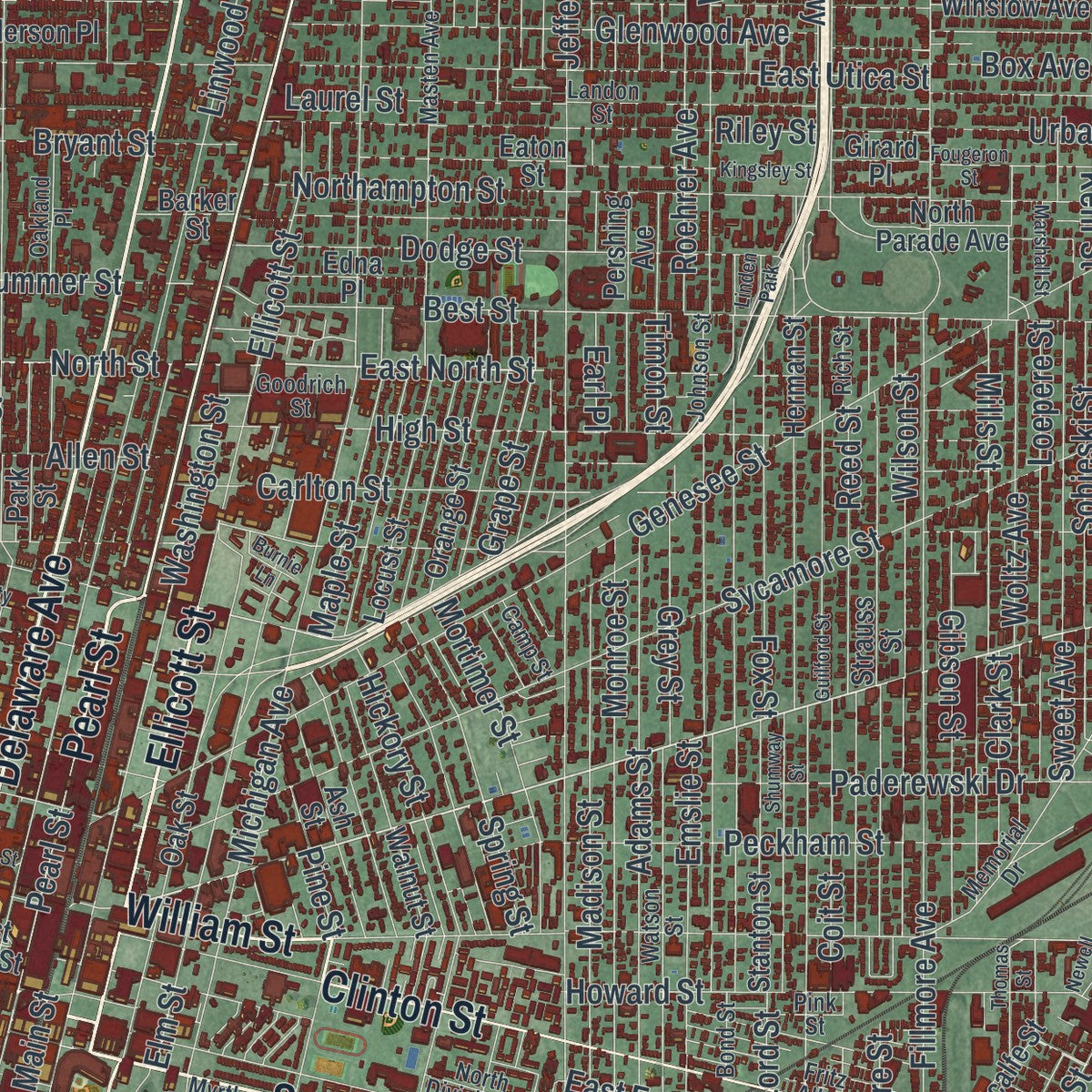 Close-up 1 of the Buffalo, New York map artwork
