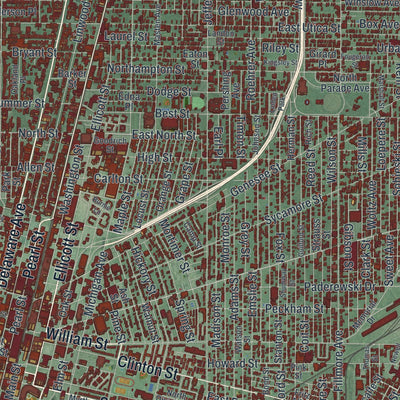Close-up of the map of Buffalo, New York print showing street and building detail