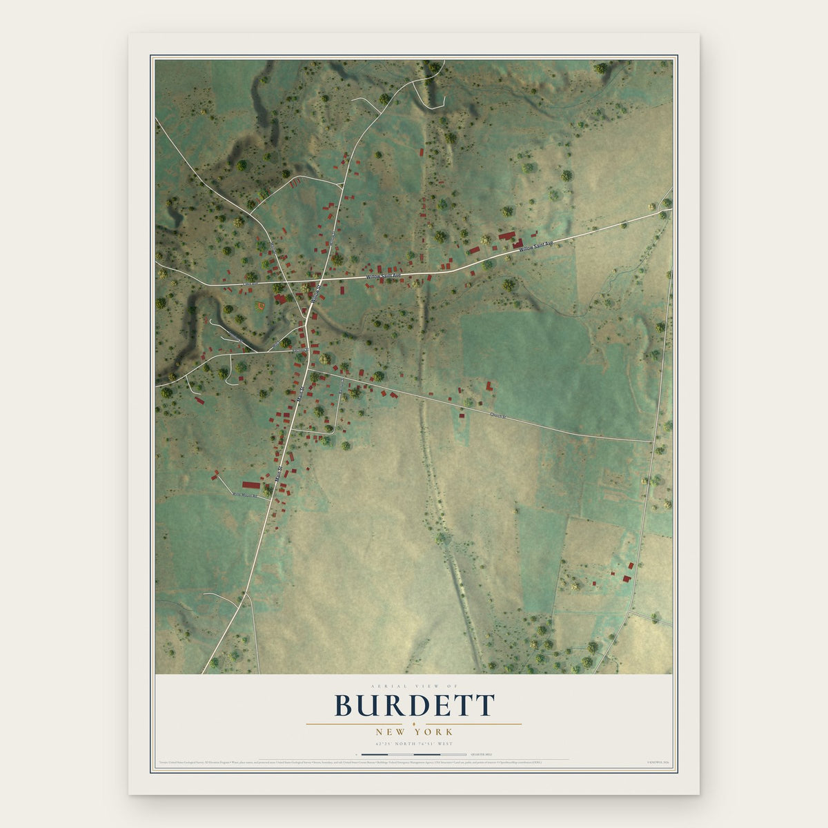 Burdett, New York map print, the full design