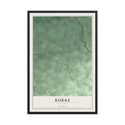 Burke, New York map print, 12" x 18" W/ Black Ayous Wood Frame mockup