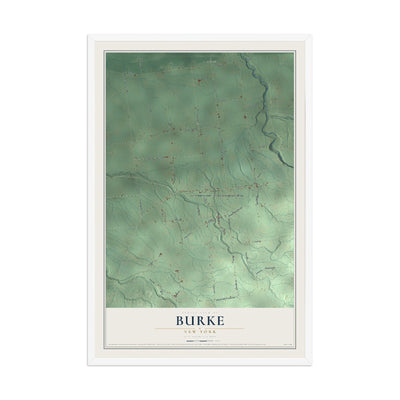 Burke, New York map print, 12" x 18" W/ White Ayous Wood Frame mockup