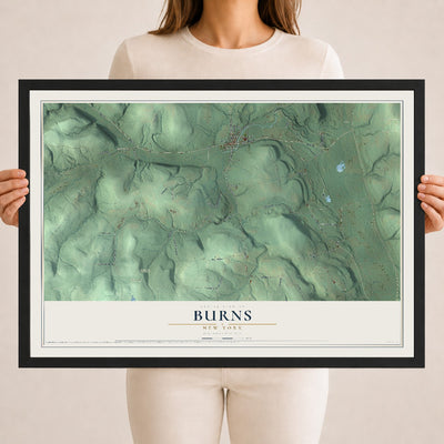 Burns, New York map print, 18" x 24" W/ Black Ayous Wood Frame mockup
