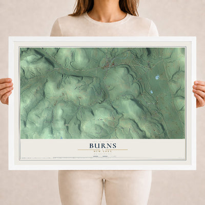 Burns, New York map print, 18" x 24" W/ White Ayous Wood Frame mockup