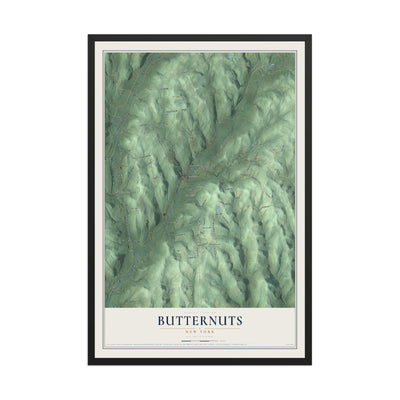 Butternuts, New York map print, 12" x 18" W/ Black Ayous Wood Frame mockup