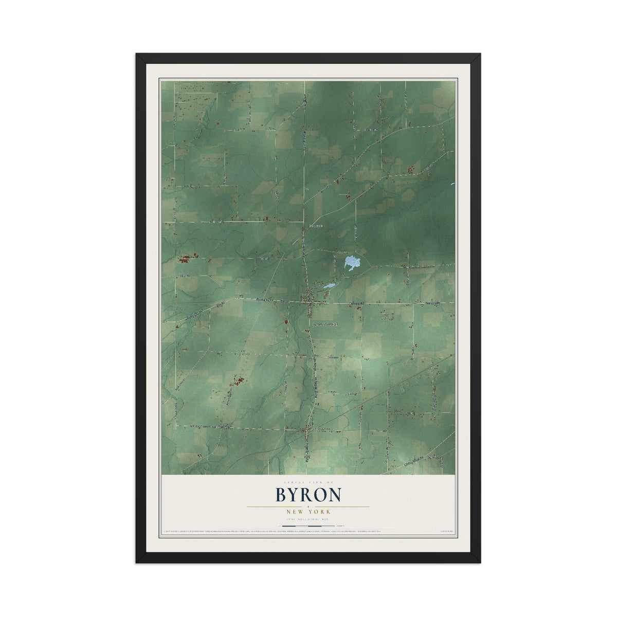 Byron, New York map print, 12" x 18" W/ Black Ayous Wood Frame mockup