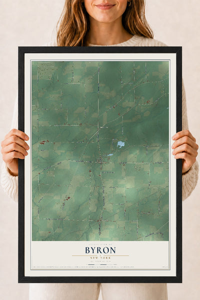 Byron, New York map print, 18" x 24" W/ Black Ayous Wood Frame mockup