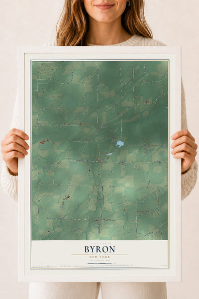 Byron, New York map print, 18" x 24" W/ White Ayous Wood Frame mockup
