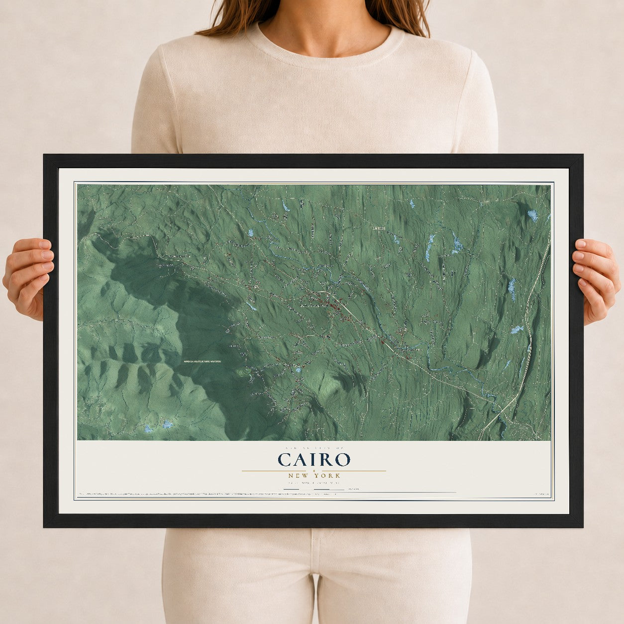 Cairo, New York map print, 12" x 18" W/ Black Ayous Wood Frame mockup