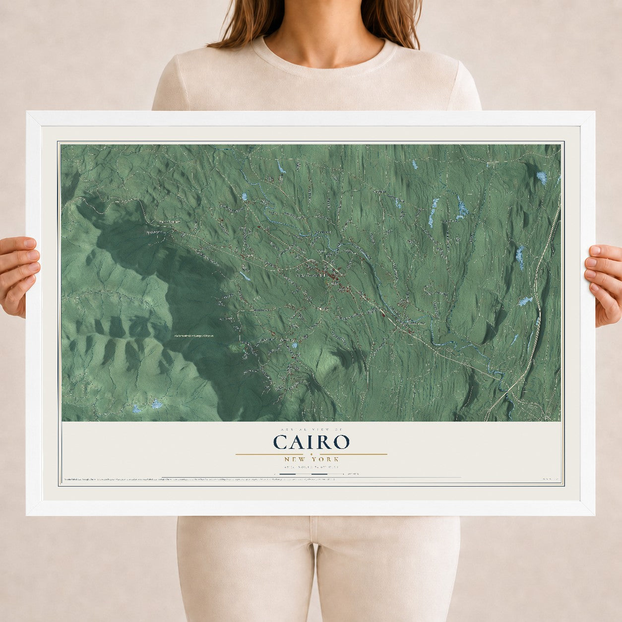 Cairo, New York map print, 18" x 24" W/ White Ayous Wood Frame mockup