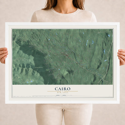 Cairo, New York map print, 18" x 24" W/ White Ayous Wood Frame mockup
