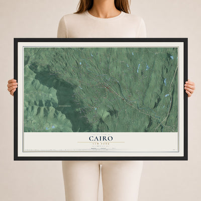 Cairo, New York map print, 24" x 36" W/ Black Ayous Wood Frame mockup