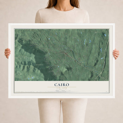Cairo, New York map print, 24" x 36" W/ White Ayous Wood Frame mockup