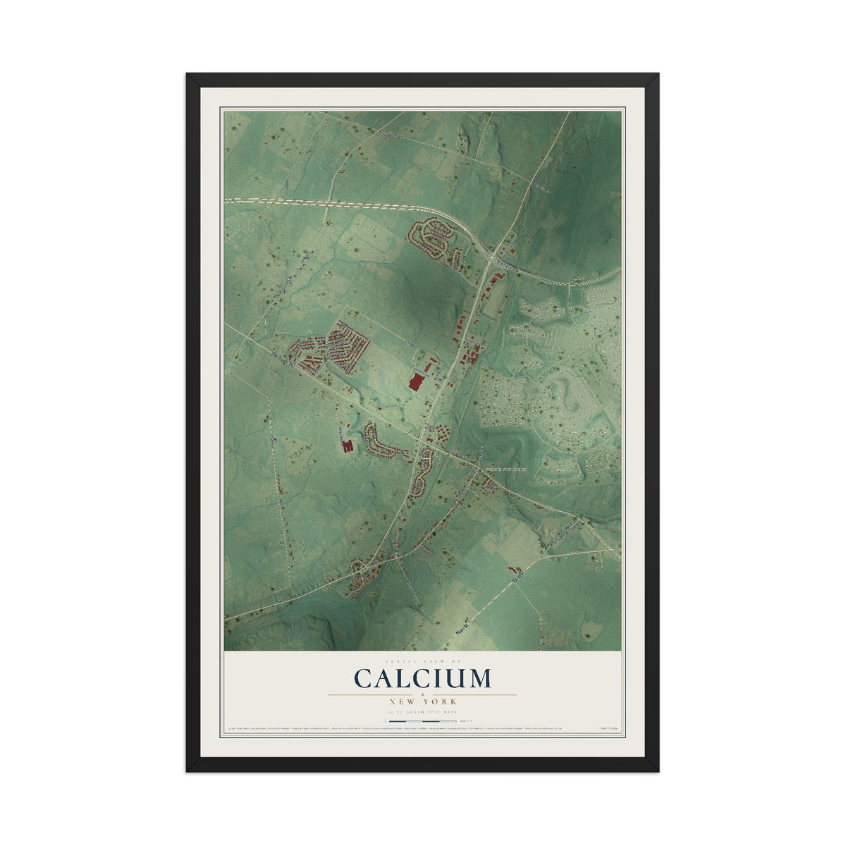 Calcium, New York map print, 12" x 18" W/ Black Ayous Wood Frame mockup