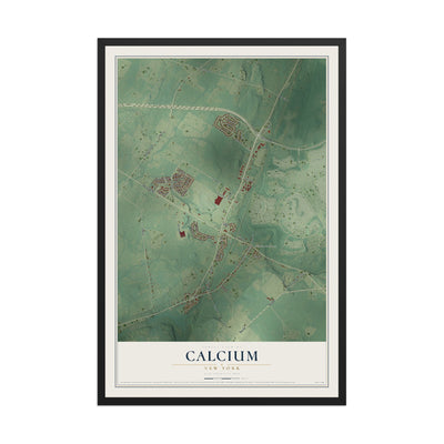 Calcium, New York map print, 12" x 18" W/ Black Ayous Wood Frame mockup