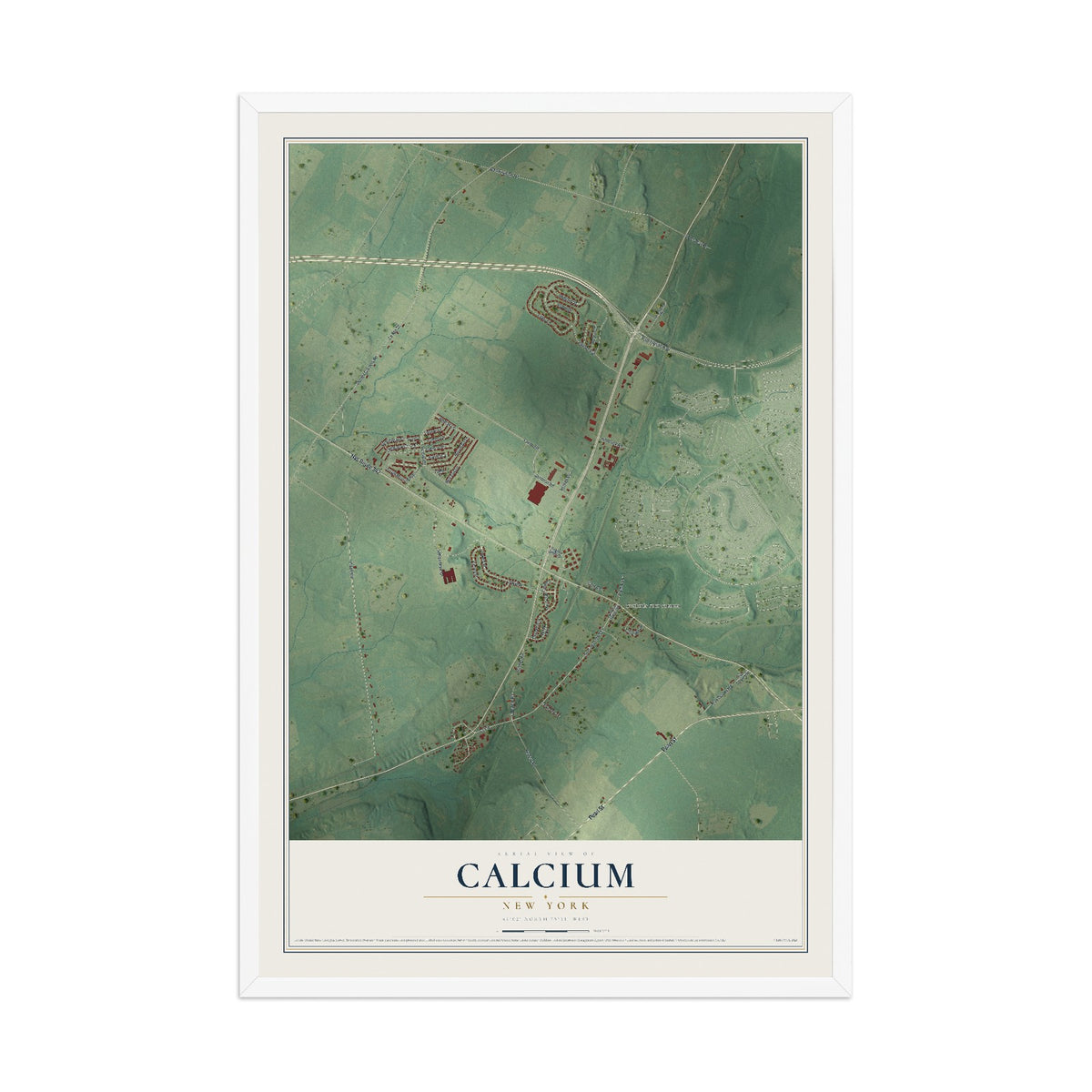 Calcium, New York map print, 12" x 18" W/ White Ayous Wood Frame mockup