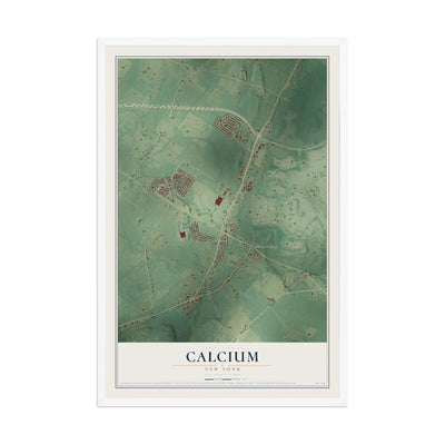 Calcium, New York map print, 12" x 18" W/ White Ayous Wood Frame mockup