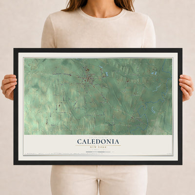 Caledonia, New York map print, 12" x 18" W/ Black Ayous Wood Frame mockup