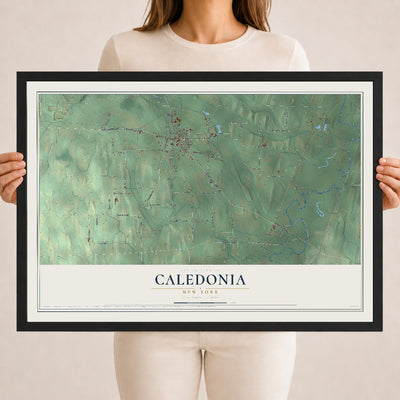 Caledonia, New York map print, 18" x 24" W/ Black Ayous Wood Frame mockup