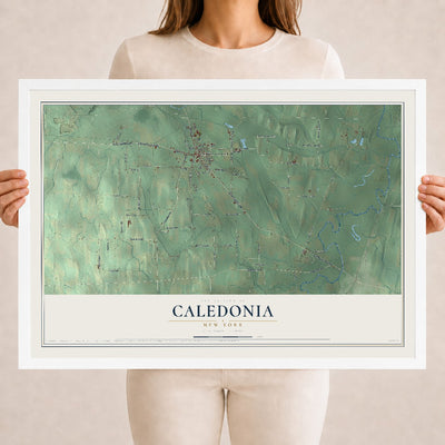 Caledonia, New York map print, 18" x 24" W/ White Ayous Wood Frame mockup