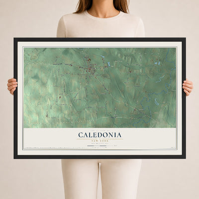 Caledonia, New York map print, 24" x 36" W/ Black Ayous Wood Frame mockup