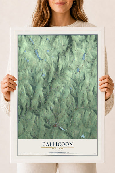 Callicoon, New York map print, 18" x 24" W/ White Ayous Wood Frame mockup