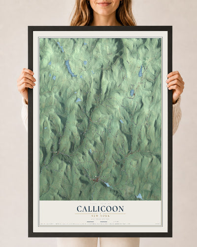 Callicoon, New York map print, 24" x 36" W/ Black Ayous Wood Frame mockup