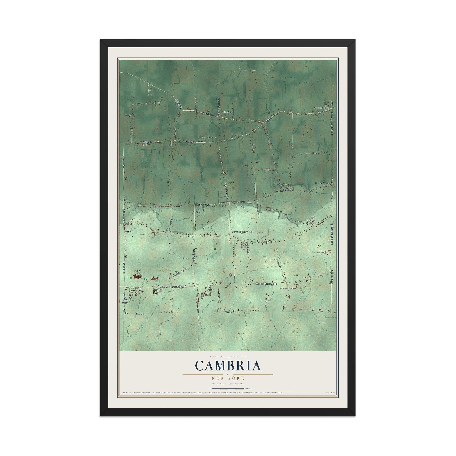 Cambria, New York map print, 12" x 18" W/ Black Ayous Wood Frame mockup