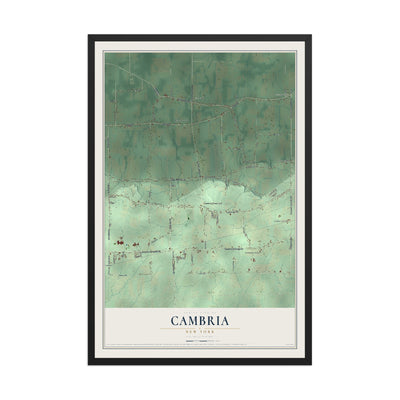 Cambria, New York map print, 12" x 18" W/ Black Ayous Wood Frame mockup