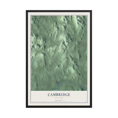 Cambridge, New York map print, 12" x 18" W/ Black Ayous Wood Frame mockup