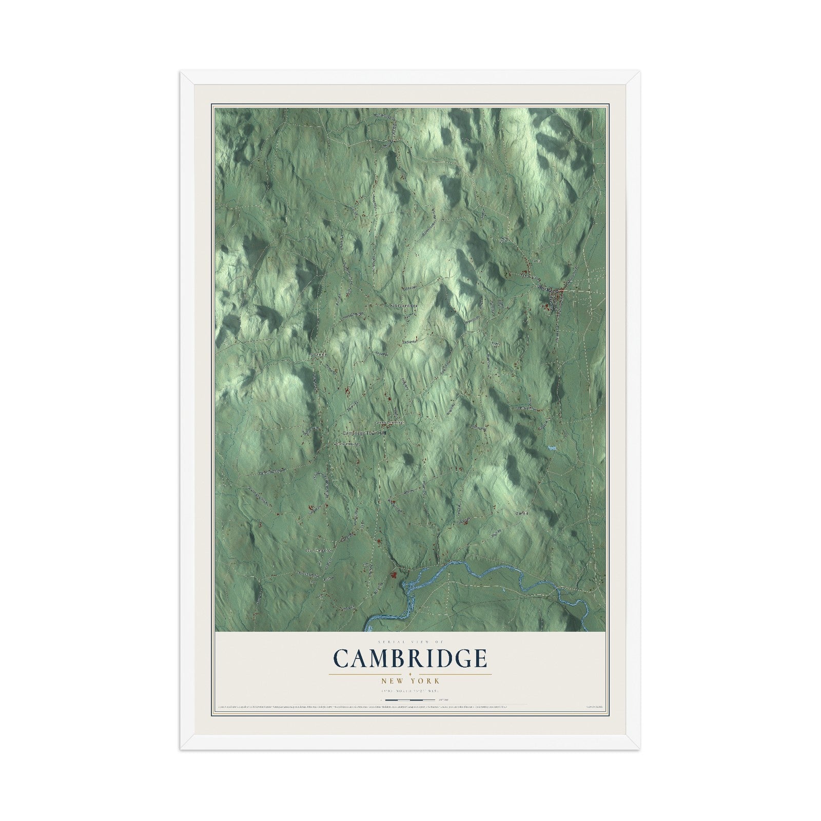Cambridge, New York map print, 12" x 18" W/ White Ayous Wood Frame mockup