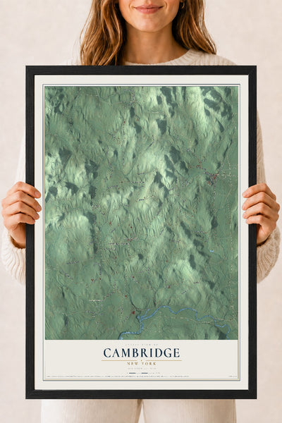 Cambridge, New York map print, 18" x 24" W/ Black Ayous Wood Frame mockup