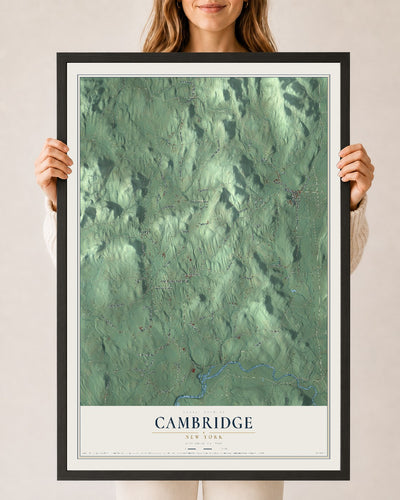 Cambridge, New York map print, 24" x 36" W/ Black Ayous Wood Frame mockup