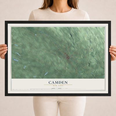Camden, New York map print, 18" x 24" W/ Black Ayous Wood Frame mockup
