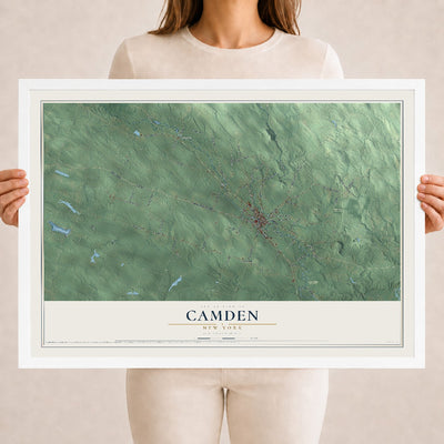 Camden, New York map print, 18" x 24" W/ White Ayous Wood Frame mockup