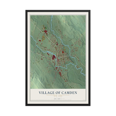 Camden, New York map print, 12" x 18" W/ Black Ayous Wood Frame mockup