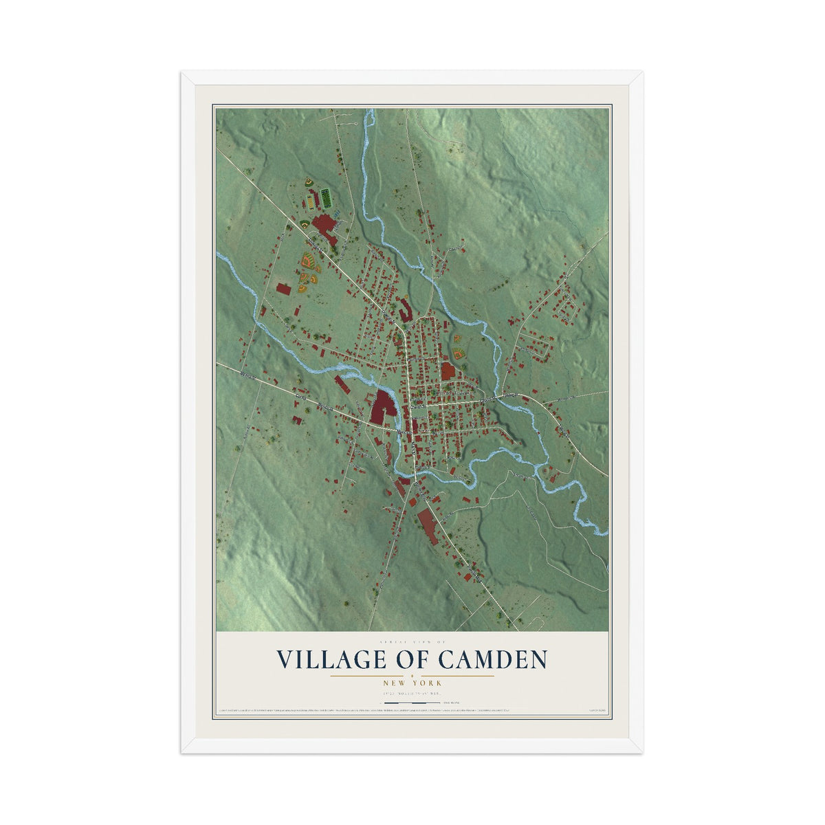 Camden, New York map print, 12" x 18" W/ White Ayous Wood Frame mockup