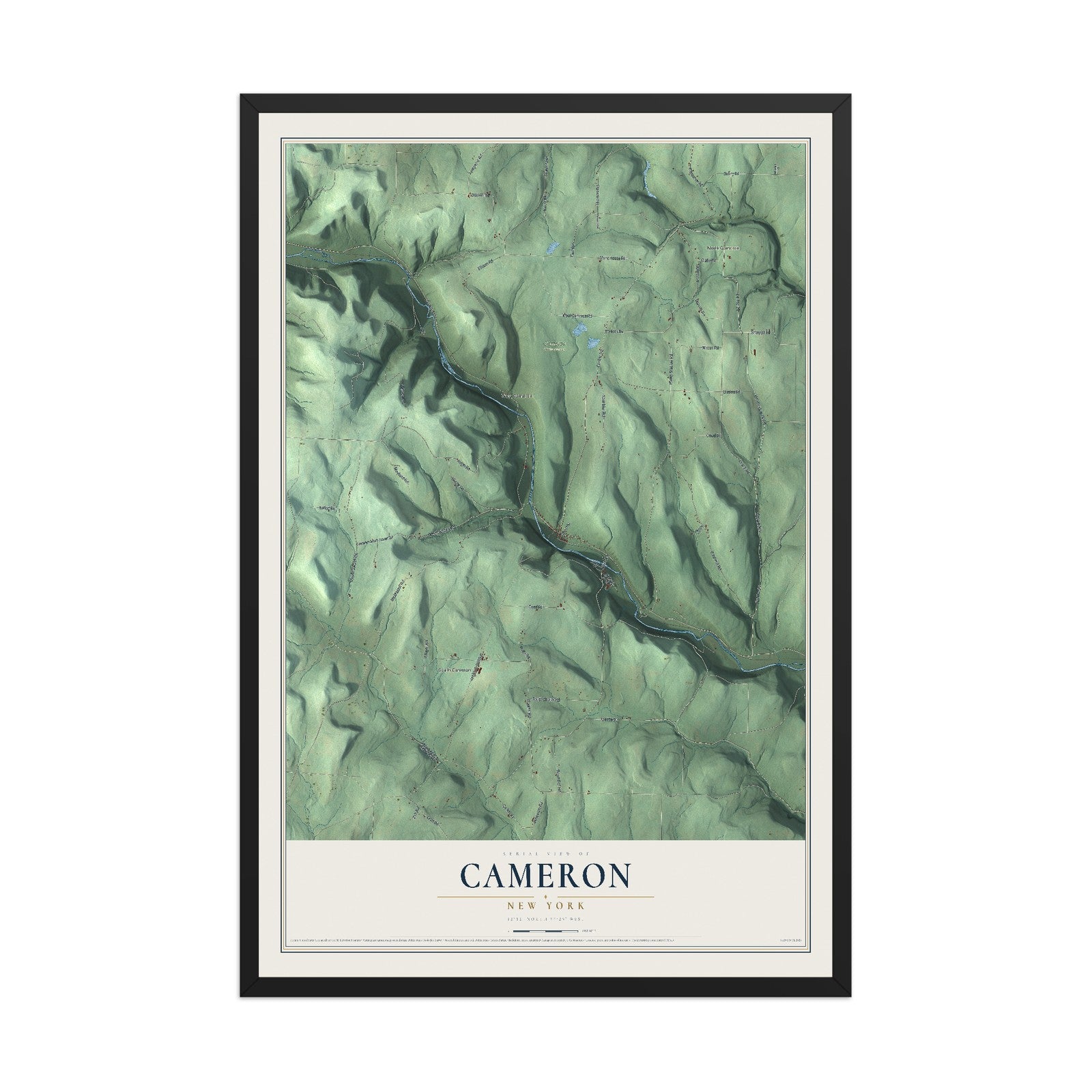 Cameron, New York map print, 12" x 18" W/ Black Ayous Wood Frame mockup