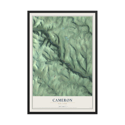 Cameron, New York map print, 12" x 18" W/ Black Ayous Wood Frame mockup