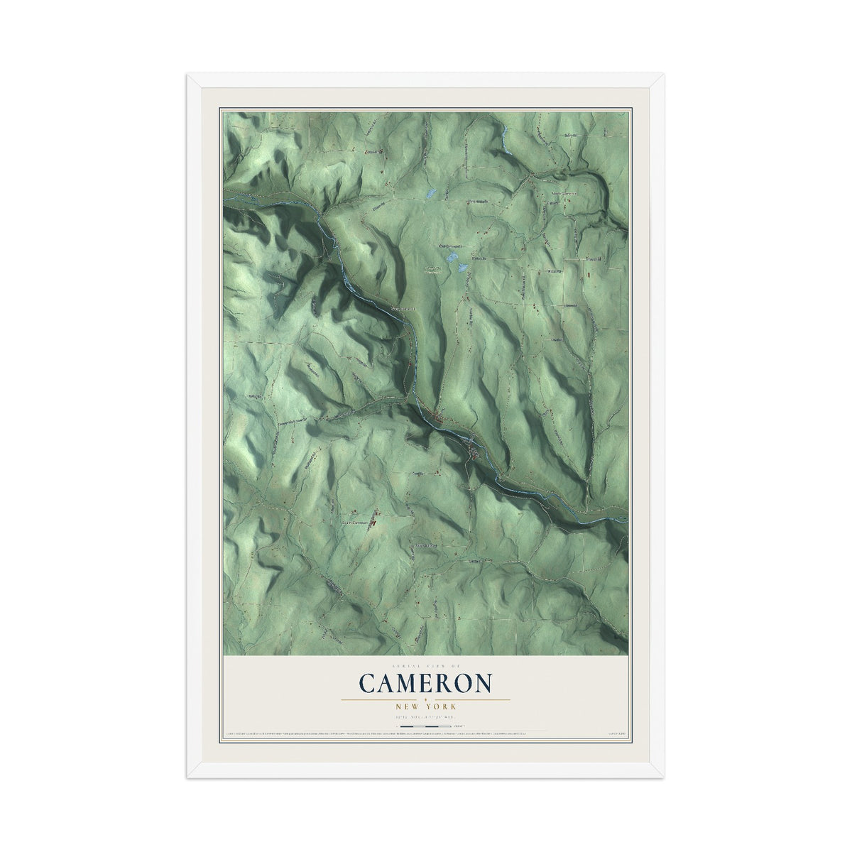 Cameron, New York map print, 12" x 18" W/ White Ayous Wood Frame mockup