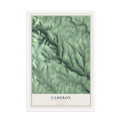 Cameron, New York map print, 12" x 18" W/ White Ayous Wood Frame mockup