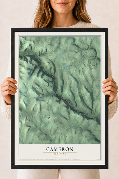 Cameron, New York map print, 18" x 24" W/ Black Ayous Wood Frame mockup