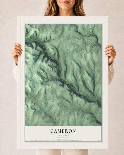 Cameron, New York map print, 24" x 36" W/ White Ayous Wood Frame mockup
